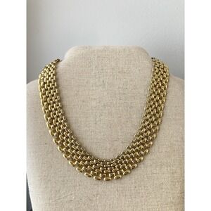 Gold Tone Wide Collar Necklace Woven Brick Link Statement Choker Glam Couture